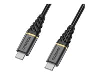 OtterBox Premium - USB-kabel - USB-C (hane) till USB-C (hane) - USB 2.0 - 3 A - 2 m - Strömförsörjningsstöd - glamorsvart 78-52678