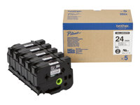 Brother HGE-151V5 - Svart på klar - Rulle ( 2,4 cm x 8 m) 5 kassett(er) bandlaminat - för P-Touch PT-9500pc, PT-9800PCN HGE151V5