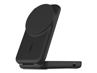 Belkin UltraCharge - Trådlöst laddställ - 2-i-1, Qi2, magnetisk, vikbar + växelströmsadapter - 25 Watt - Ultra Fast Charge (USB-C) - svart WIZ038KQBK