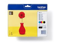 Brother LC121 Value Pack - Svart, gul, cyan, magenta - original - förpackning med stöldmärkning - bläckpatron - för Brother DCP-J132W, DCP-J552DW, DCP-J752DW LC121VALBPDR