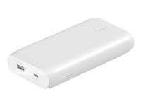 Belkin BoostCharge - Power bank - 20000 mAh - 30 Watt - Fast Charge, PD - 2 utdatakontakter (USB, USB-C) - vit BPB002BTWT