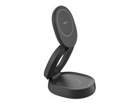 Belkin BoostCharge - Trådlöst laddställ - 2-i-1, Qi2, magnetisk, vikbar + växelströmsadapter - 15 Watt - svart WIZ035KQBK