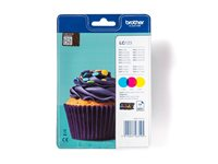 Brother LC123 RainbowPack - 3-pack - Lång livslängd - gul, cyan, magenta - original - blister med akustiskt / elektromagnetiskt alarm - bläckpatron - för Brother DCP-J132W, DCP-J172W, DCP-J4110DW, DCP-J552DW, DCP-J752DW LC123RBWBPDR