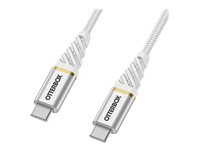 OtterBox Premium - USB-kabel - USB-C (hane) till USB-C (hane) - USB 2.0 - 3 A - 2 m - Strömförsörjningsstöd - molnhimmelfärgad vit 78-52681