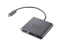 Dell Adapter USB-C to HDMI/DP with Power Pass-Through - Videokort - USB-C hane till HDMI, DisplayPort, USB-C (enbart ström) hona - 18 cm - stöd för 4K, kraftgenomgång DBQAUANBC070