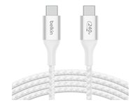 Belkin BoostCharge - USB-kabel - USB-C (hane) till USB-C (hane) - USB 2.0 - 1 m - stöd för strömleverans på upp till 240 W - vit CAB015BT1MWH