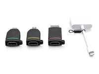 C2G Retractable Universal Mount 4K HDMI Adapter Ring with Color Coded Mini DisplayPort, DisplayPort, USB-C, and Lightning - Videoadaptersats - svart - stöd för 4K C2G29890